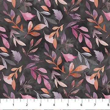 Northcott-Vivian-Charcoal Multi Leaves