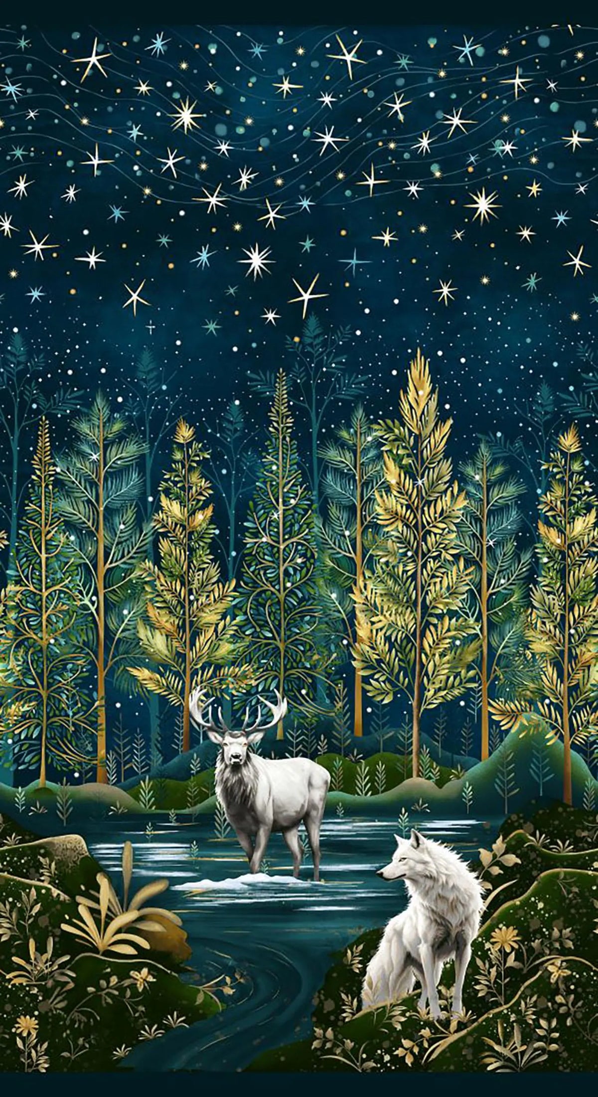 Henry Glass Magical Winter Woodlands Panel Stars and Animals