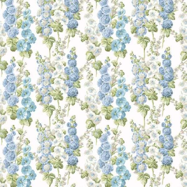 Free Spirit-William Morris-Southwold Blue-Hollyhocks-White