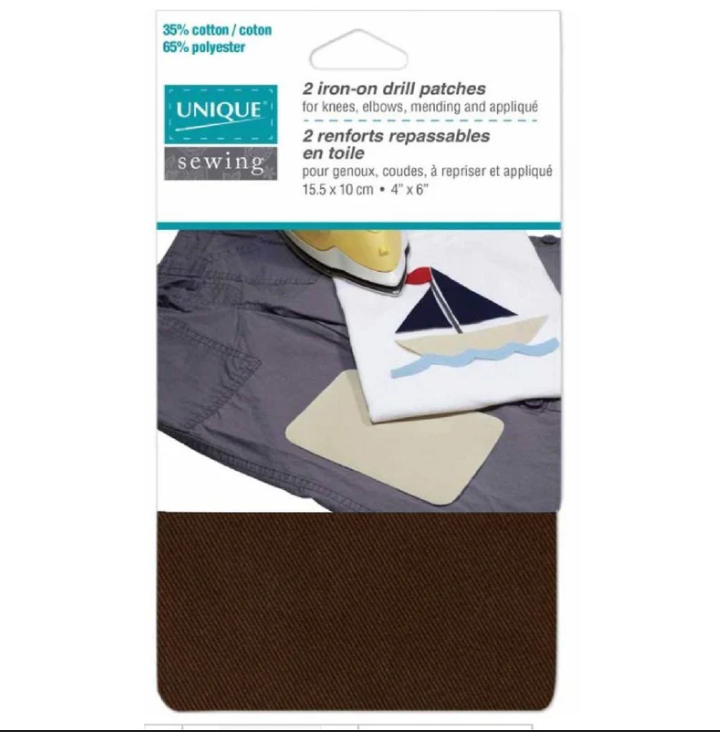 Unique Sewing-2 Iron On Drill Patches - Brown