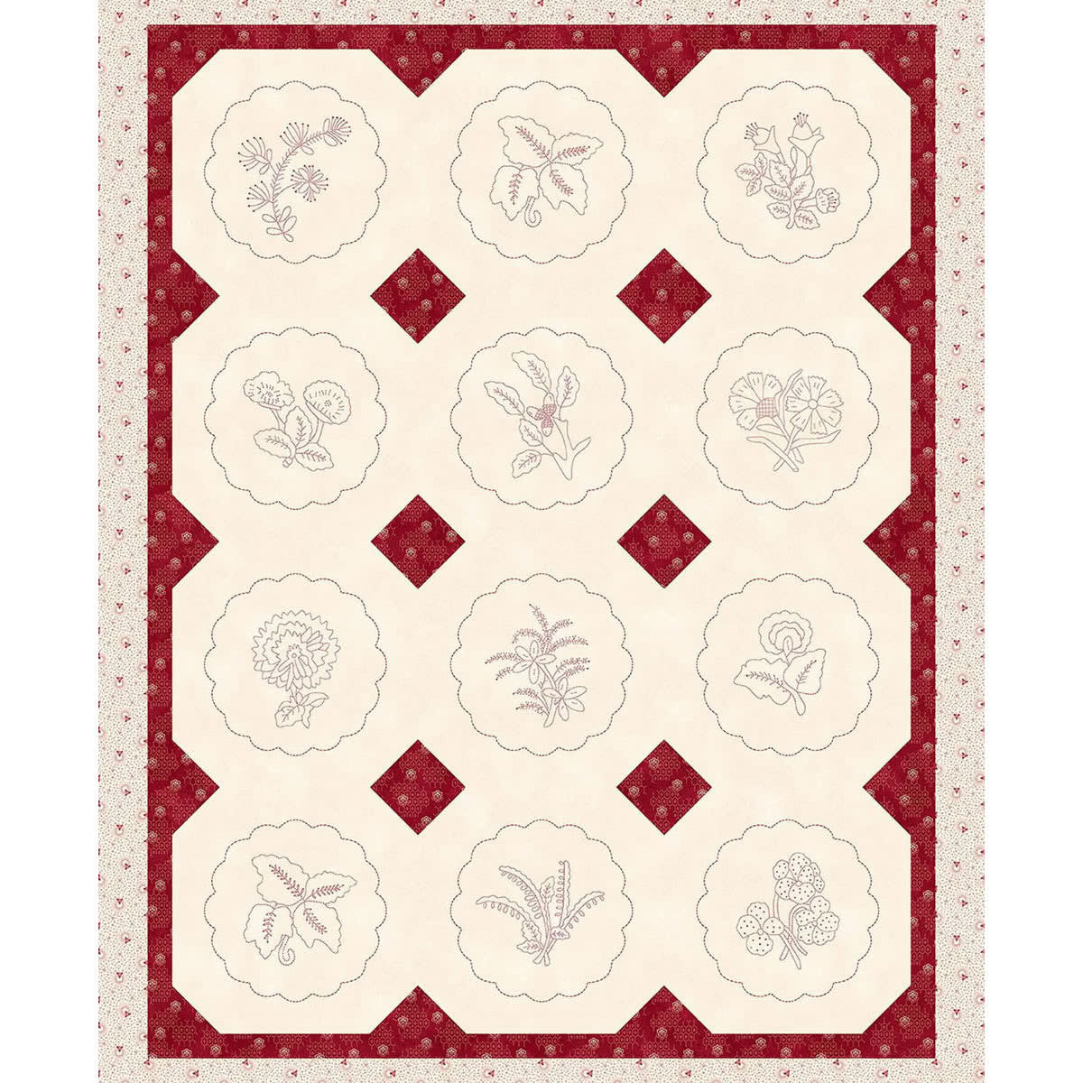 Henry Glass-Memories in Redwork-Panel