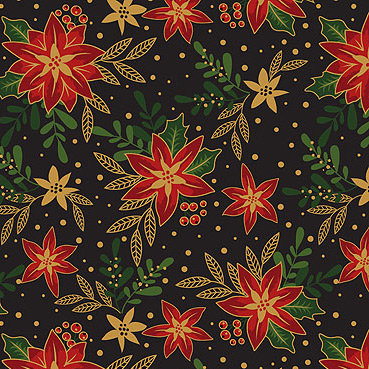 The Craft Cotton Company-Traditional Poinsettia-Mistletoe Black