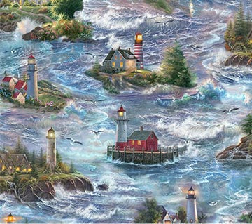 Northcott-Safe Harbor-Lighthouses-Peach/Blue Multi