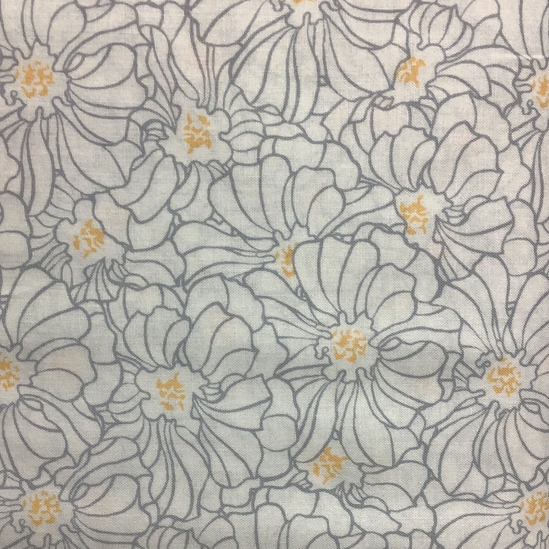 Northcott-Windsong-White Gray Floral Outline