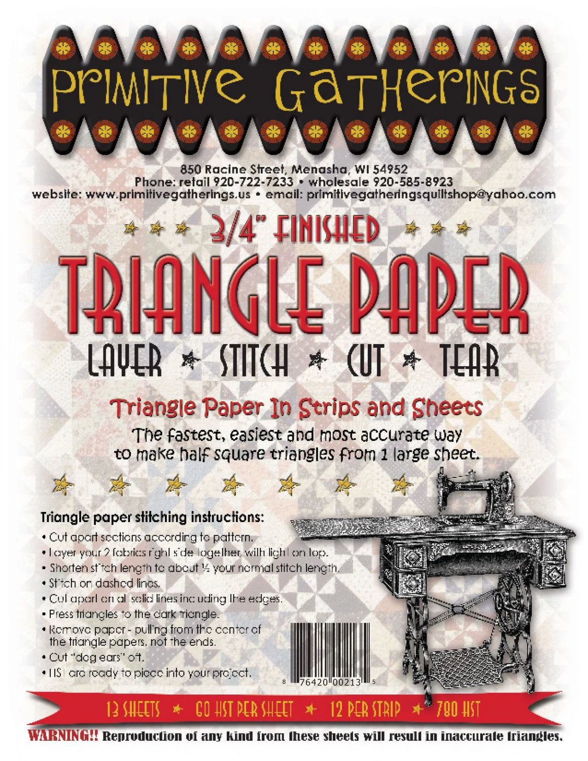 Primitive Gatherings - 3/4 Finished - Triangle Paper In Strips and Sheets