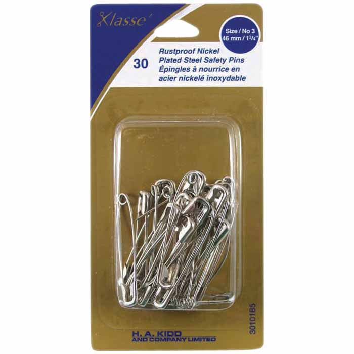 Klasse - Rustproof Nickel Plated Steel Safety Pins