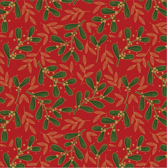 The Craft Cotton Company-Traditional Holly-Metallic Mistletoe Red