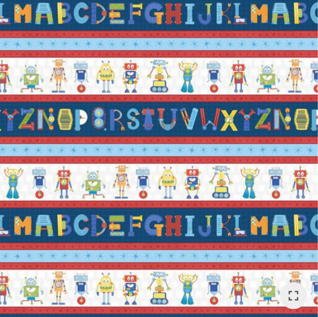 Wilmington Prints - Alpha Bots - Repeating Stripe Multi