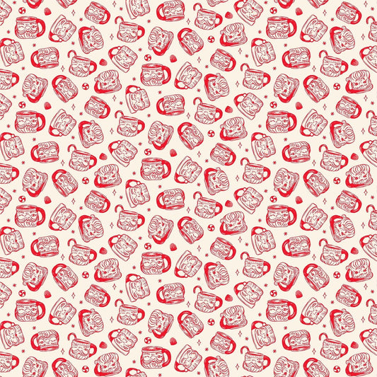 Figo Fabrics - Merry Kitschmas - Santa Mugs - Cream