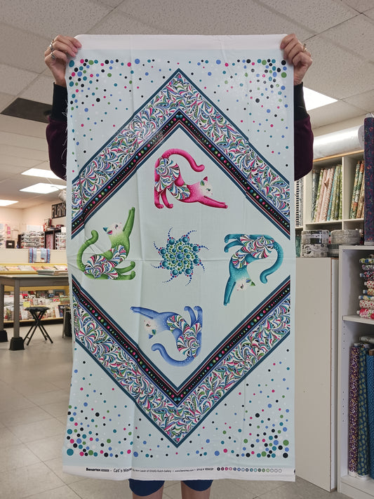 Benartex Cat's Meow Panel Lt. Teal Multi