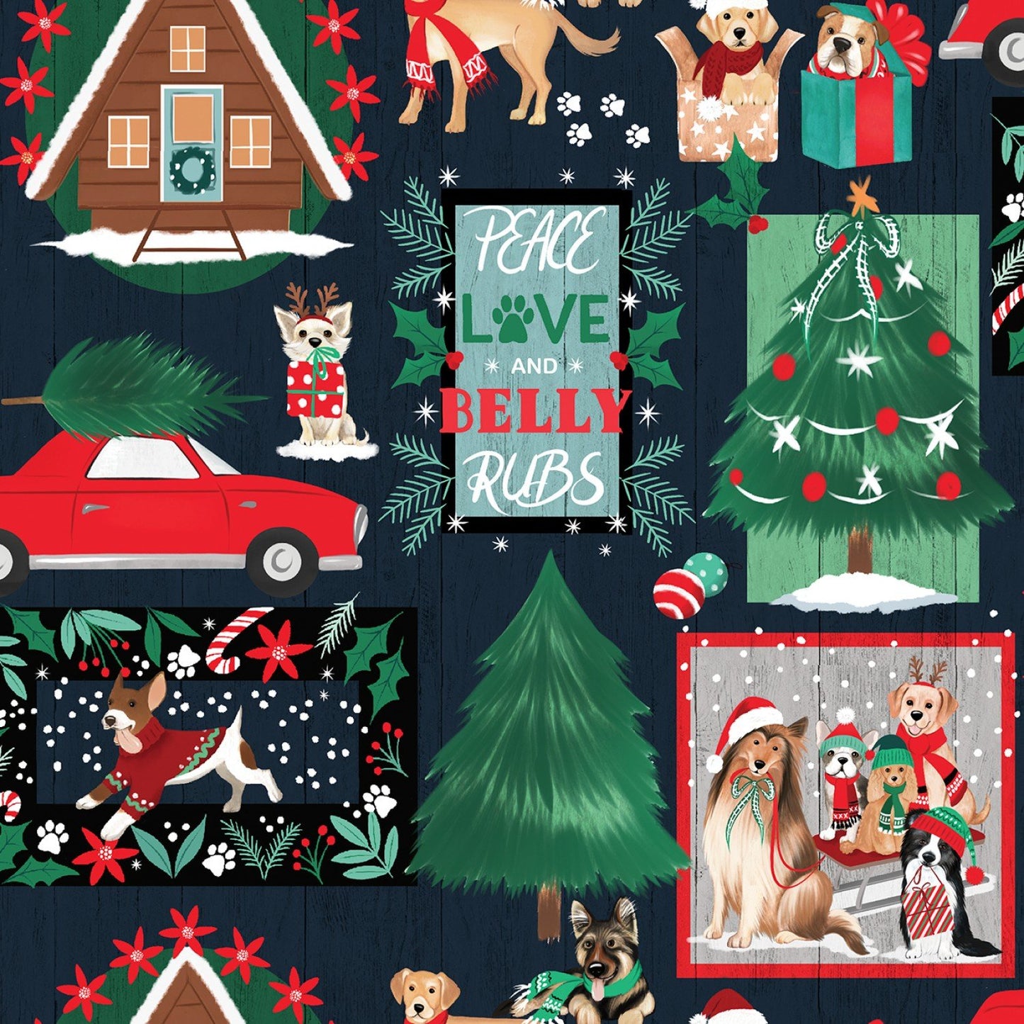 3 Wishes Fabric - Santa Paws