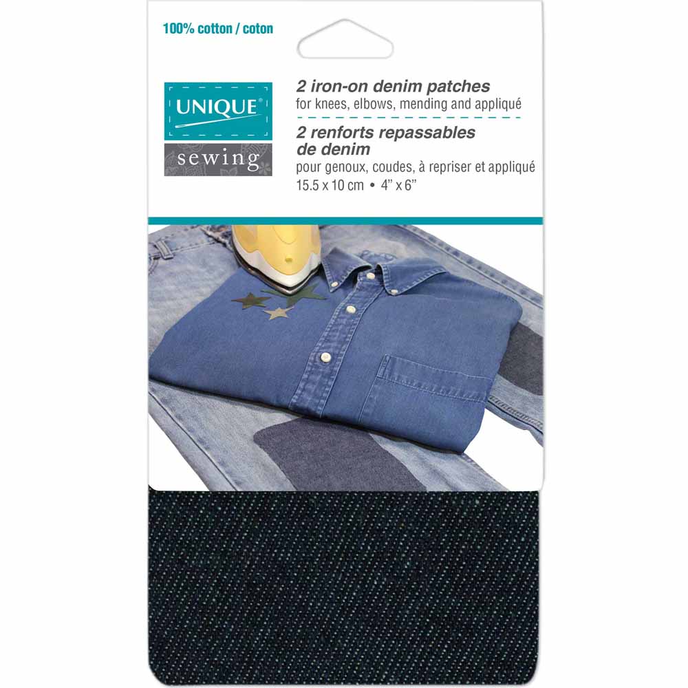 Unique Sewing-2 Iron On Drill Patches-Dark Denim #3040004