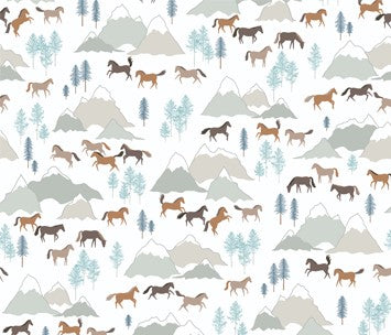 Figo Fabrics-Horizon-Horses-White Multi