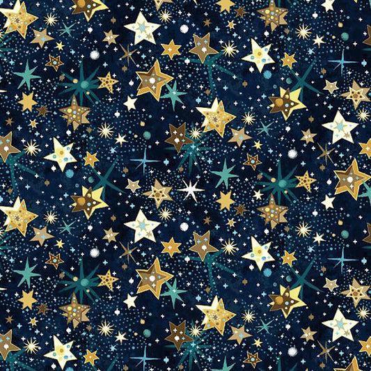 Henry Glass Magical Winter Woodlands Tossed Stars Blue