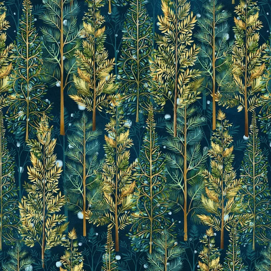 Henry Glass Magical Winter Woodlands Trees Blue