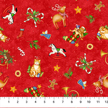 Northcott-Jolly Old St Nick-Red Multi-Christmas Toys #25364-24