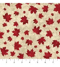 Northcott Stonehenge Oh Canada Beige Red Two-Tone Leaves