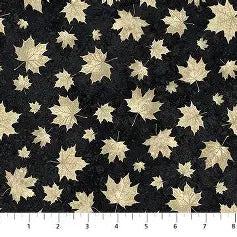 Northcott Stonehenge Oh Canada Black Beige Two-Tone Leaves