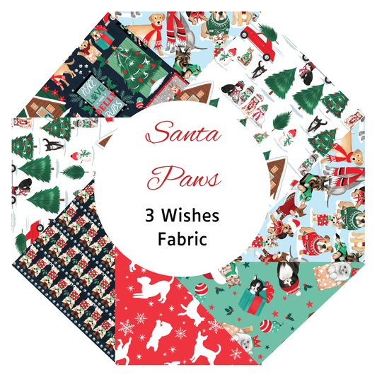 3 Wishes Fabric - Santa Paws
