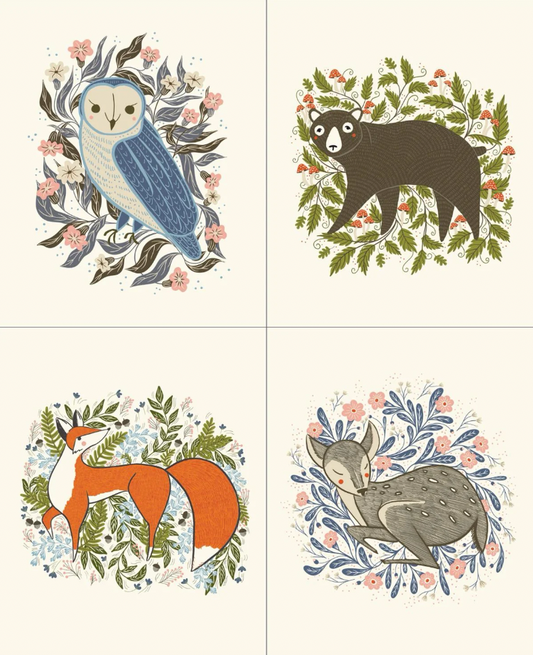 Moda - Woodland Wonder Floral Animal Panel
