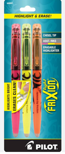 Pilot-Frixion Erasable Highlighters- 3 pack