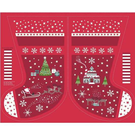 Lewis & Irene-Christmas Glow-Red Stockings-Panel #P-206