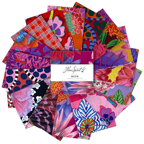 Free Spirit-Kaffe Fassett Collective August 2023-Hot-Charm Pack-42 Squares-5” Squares #FB6CPGP.HOTAUG23