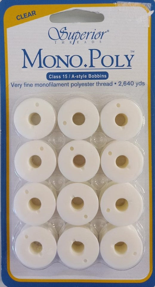 Superior Threads-MonoPoly-Class 15/A-style Bobbins-Clear #STMP-03