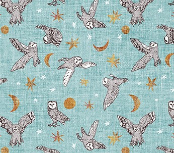 Figo Fabrics-Forest Fable-Owls-Blue/Multi