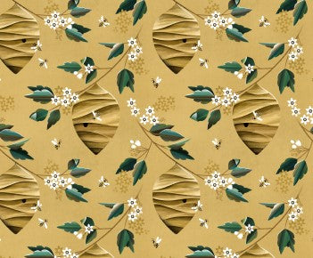 Figo Fabrics-Honey Bloom-Beehives-Gold/Multi