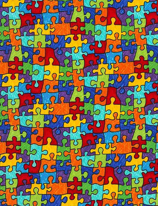 Timeless Treasures-Puzzle Pieces-Bright