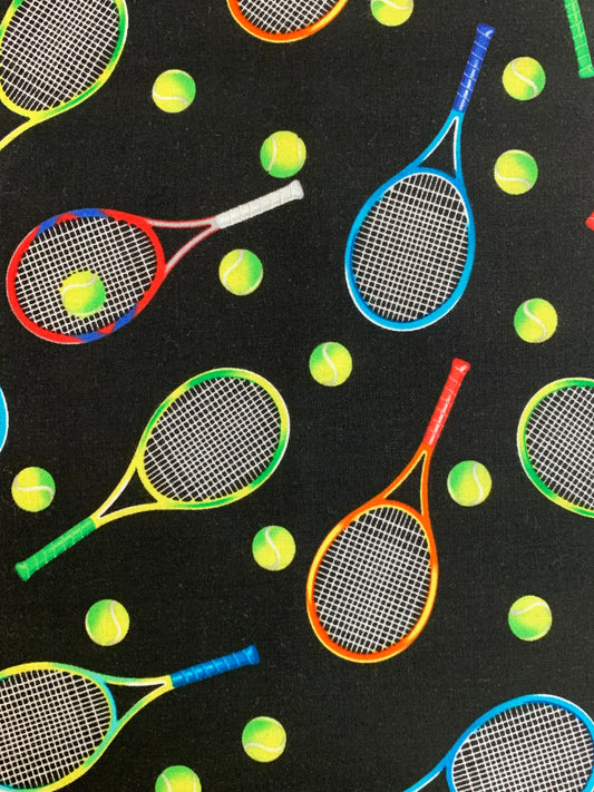 Timeless Treasures-Sport-Tennis Racket/Balls-Black #GM-C8778