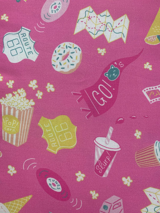 Figo Fabrics-American Road Trip-Pink-Snacks