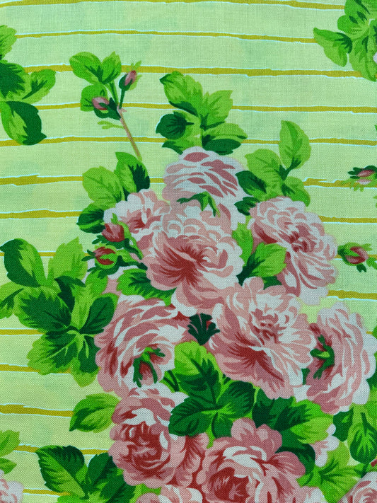Free Spirit-Glorious Garden-Rose on Stripes-Yellow
