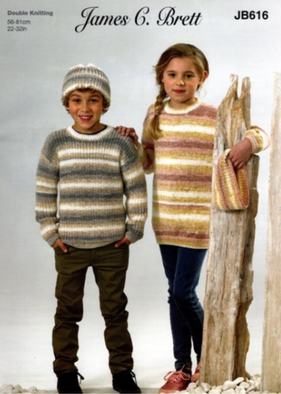 James C Brett-Round Neck Sweater and Tunic, Hat and Cowl-Knit Pattern #JB616