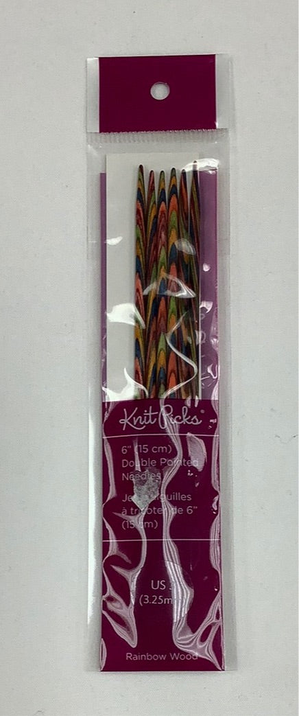 Knit Picks-Double Pointed Needles-3.25mm (US-3)-6” (15cm)-Rainbow Wood #9215325