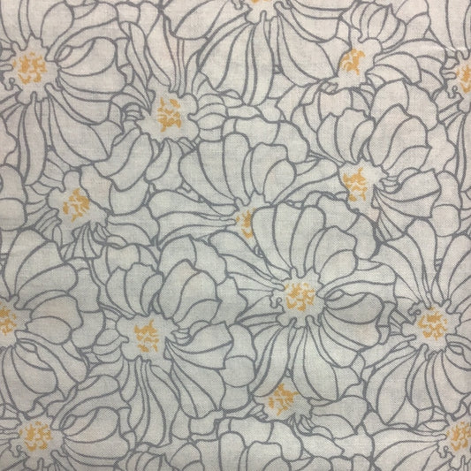 Northcott-Windsong-White Gray Floral Outline