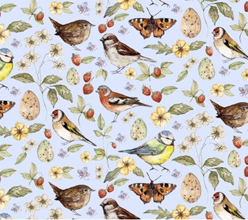 Figo Fabrics-Heavenly Hedgerow-Blue Multi-Birds