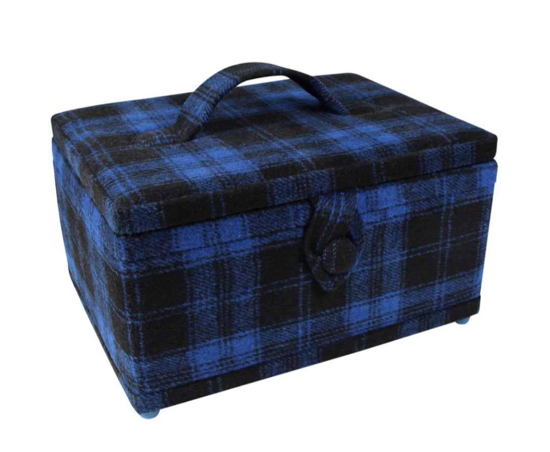 Vivace-Medium Sewing Basket-Blue and Black Plaid