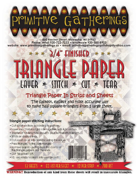 Primitive Gatherings - 3/4 Finished - Triangle Paper In Strips and Sheets