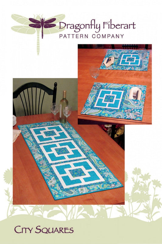 Dragonfly Fiberart-City Squares-Table Runner & Placemats-Pattern #DFTR-39