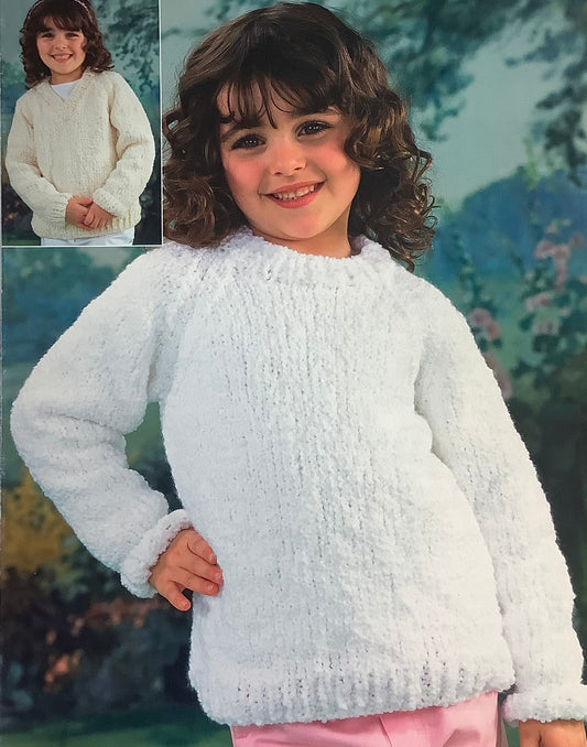 Wendy - Child’s Round and V Neck Raglan Sweaters Knit Pattern