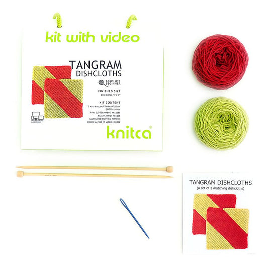 Knitca-Tangram Dishcloths Knit Kit with Video #KNITCA-01