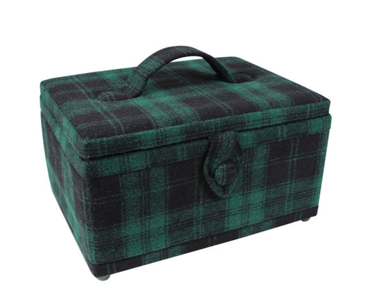 Vivace-Medium Sewing Basket-Green and Black Plaid