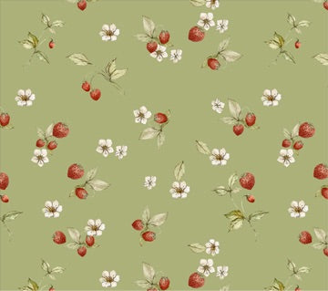 Figo Fabrics-Heavenly Hedgerow-Pistachio-Strawberries #90586-71