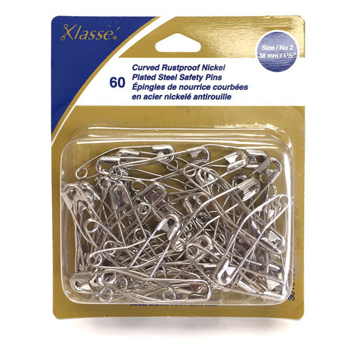 Klasse-60 Curved Rustproof Nickel Plated Steel Safety Pins