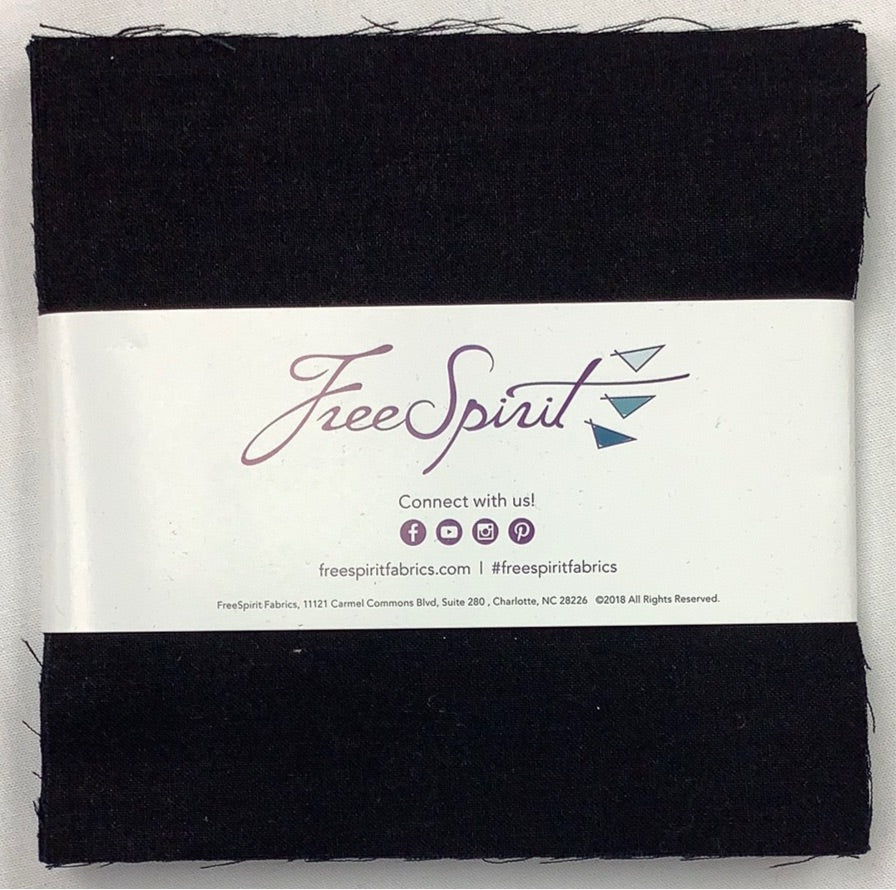 Free Spirit-Designer Solids-Black-Charm Pack-42 Squares-5” Squares #FB6CPDE.BLACK