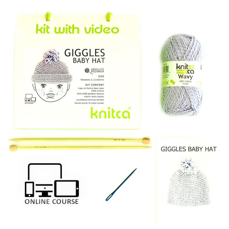 Knitca-Giggles Baby Hat Knit Kit with Video #KNITCA-02