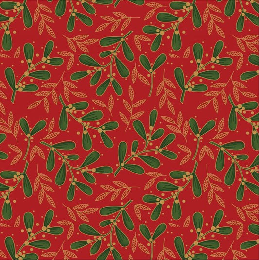 The Craft Cotton Company-Traditional Holly-Metallic Mistletoe Red