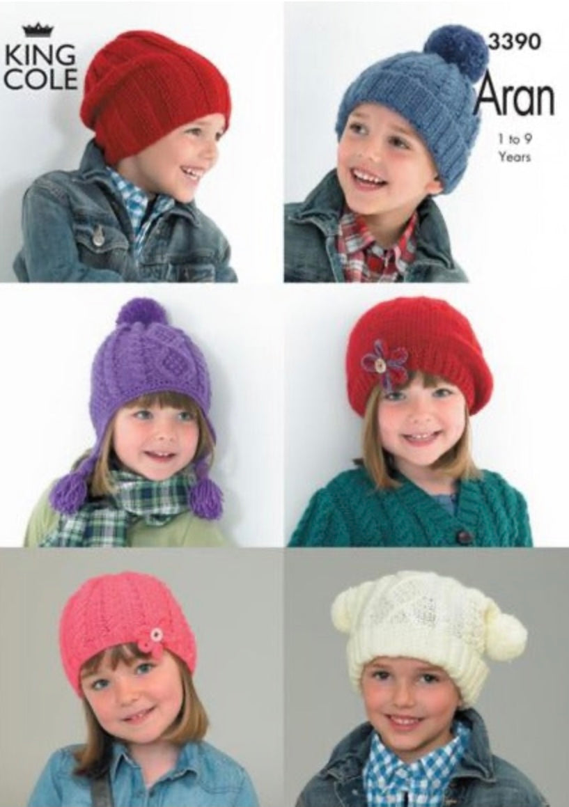 King Cole-Children’s Hats-Knit Pattern #3390